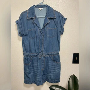 Belinda Women's Button Down Denim Short Romper Drawstring Waist Size Medium